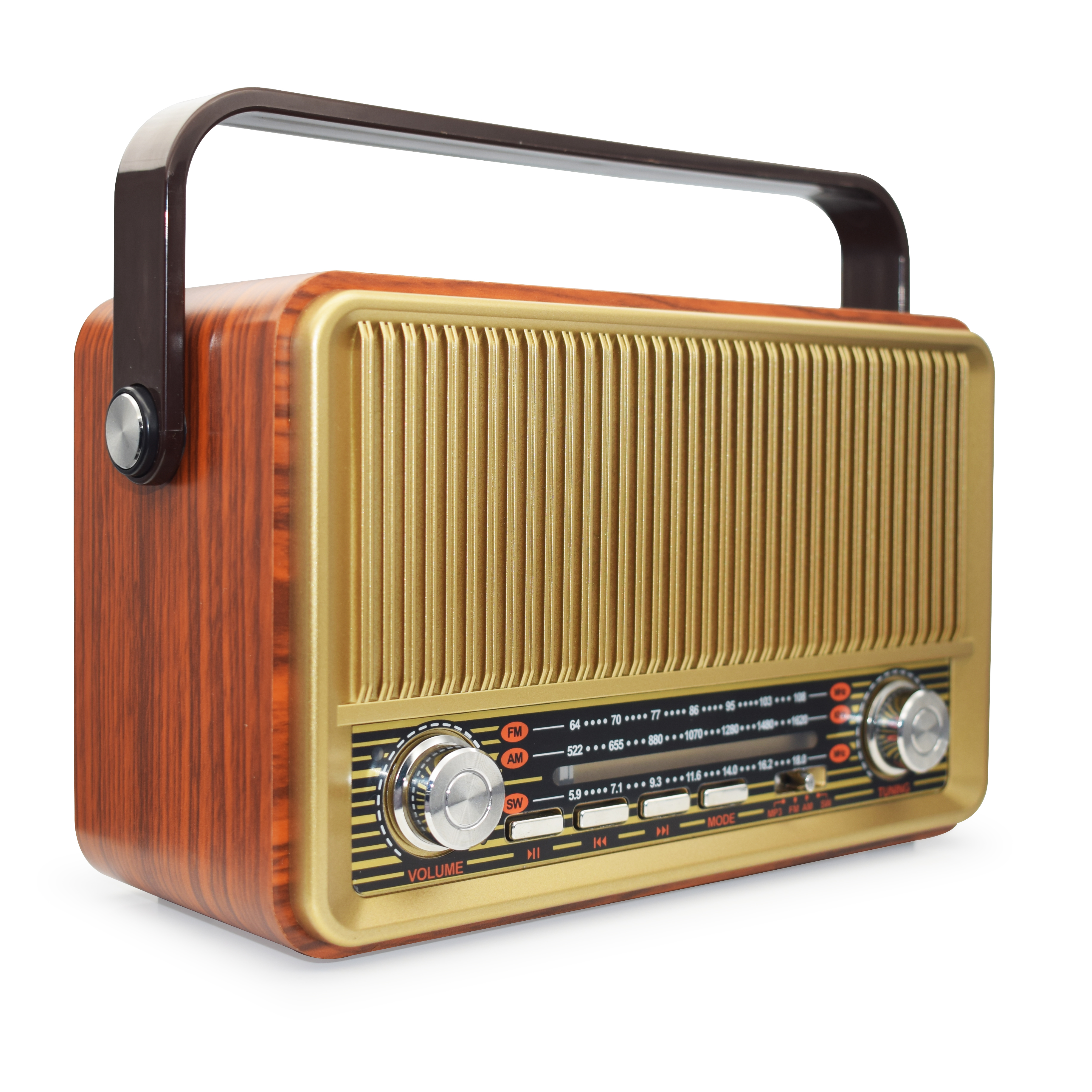 Радиоприемник MIRU SR-1028 <AM/FM/SW, USB/TF, AUX, аккум.батарея 1200мАч (18650) 3B, 220V, 215*90*130мм, им. дерева>