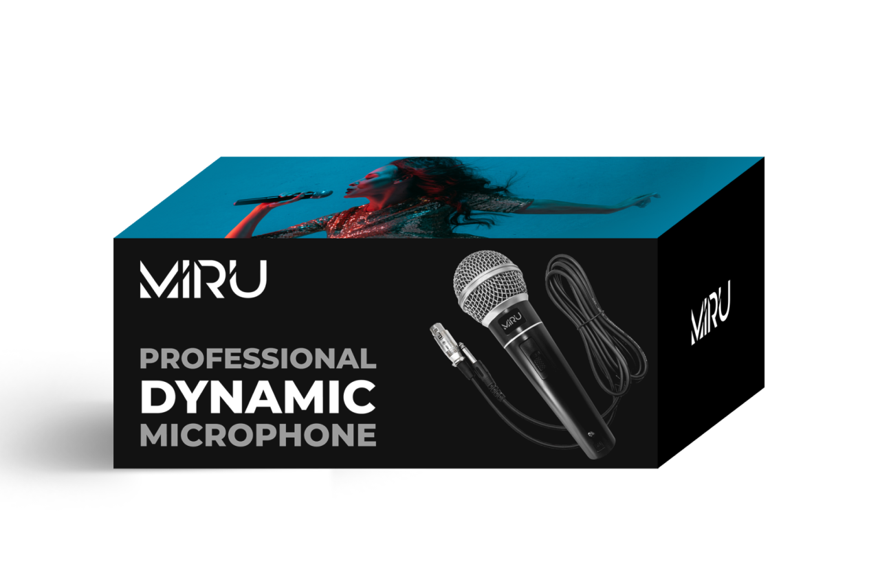Проводной динамический микрофон MIRU MIC002 <Микрофон - 1 шт.,пластиковый корпус тубы, металлическая сетка,штекер 6,35, Кабель микрофона - 3м>