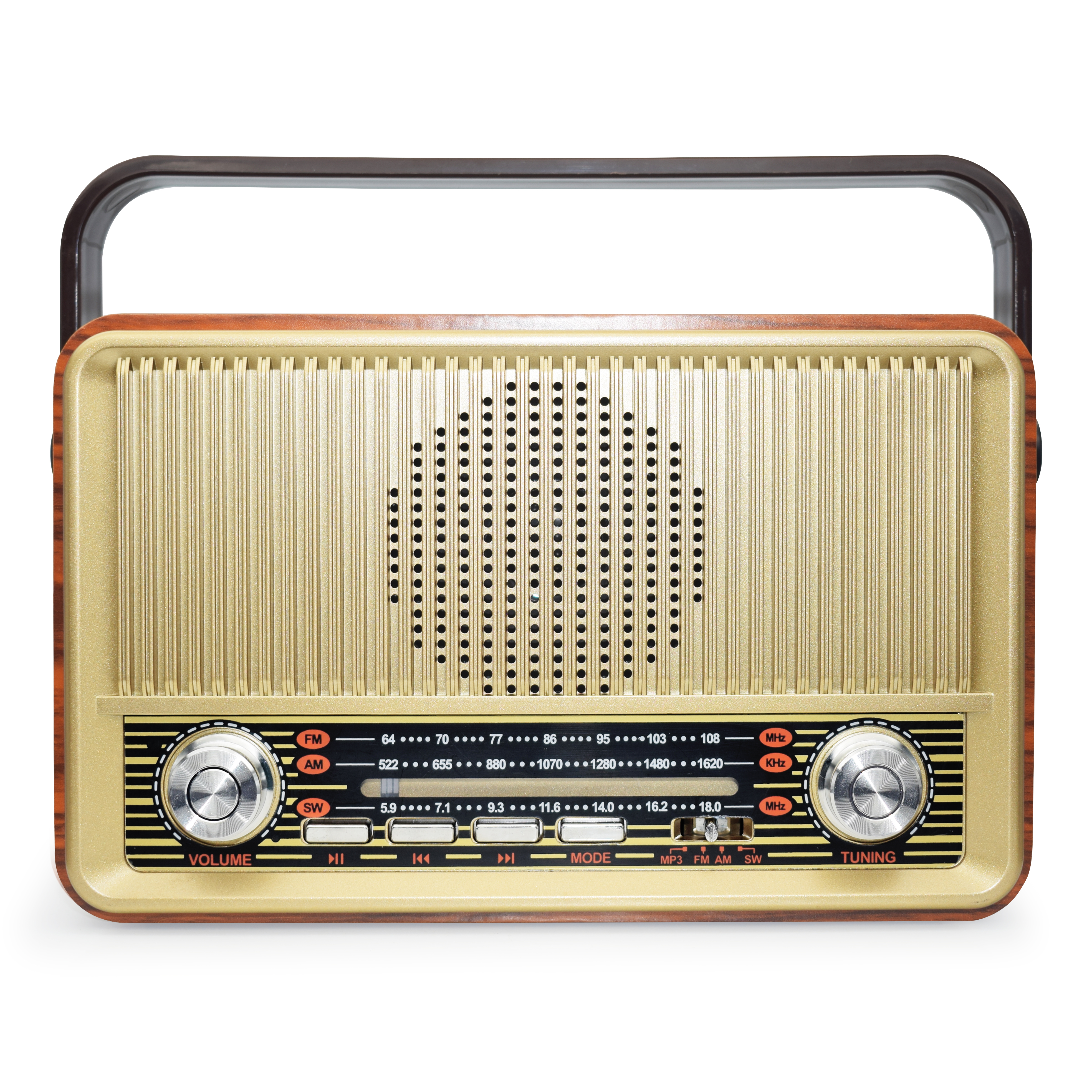Радиоприемник MIRU SR-1028 <AM/FM/SW, USB/TF, AUX, аккум.батарея 1200мАч (18650) 3B, 220V, 215*90*130мм, им. дерева>