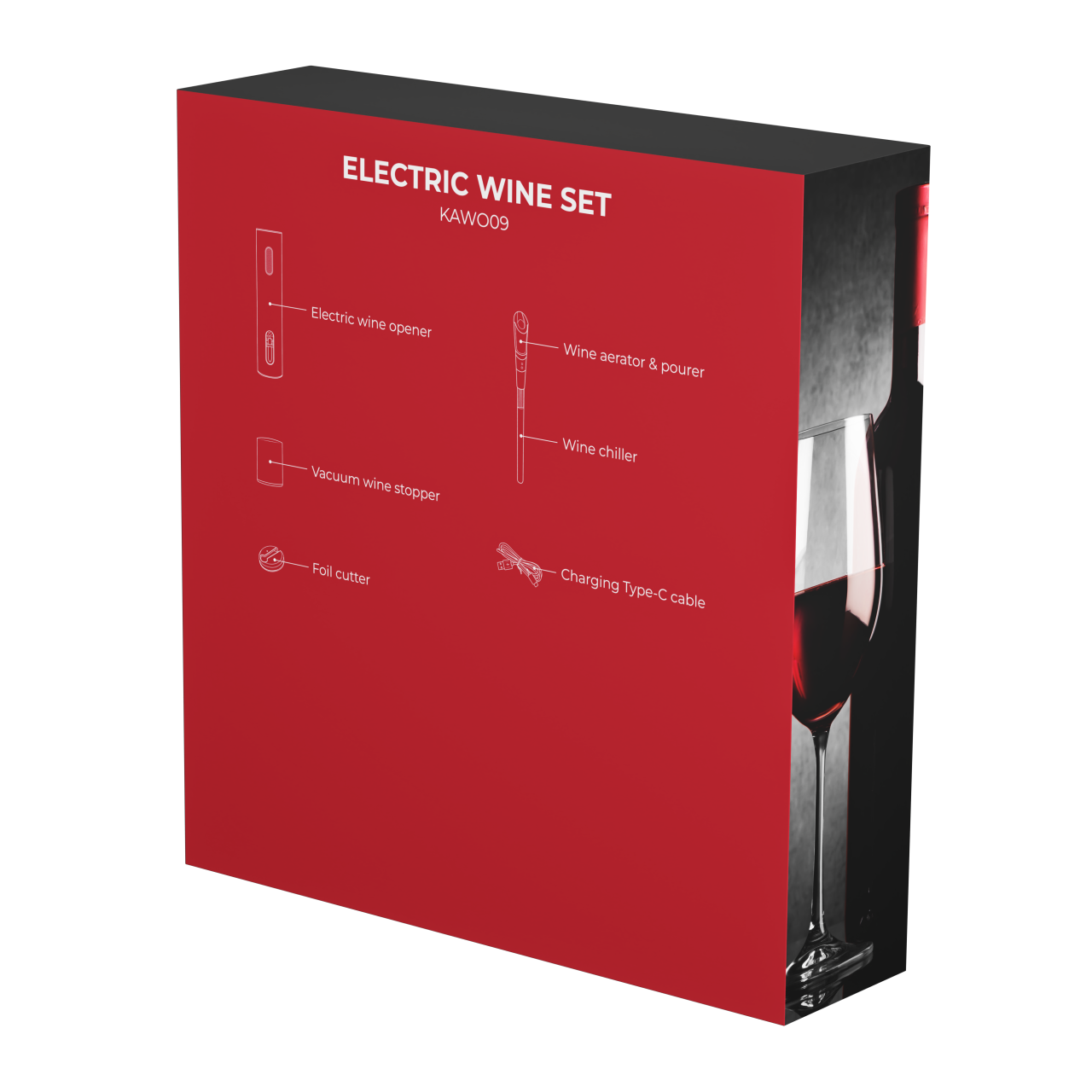 Штопор электрический MIRU, набор KAWO09 <Штопор-1шт.,нож для фольги-1шт.,аэратор-1шт.,охладитель для вина-1шт,вак.пробка-1шт.>
