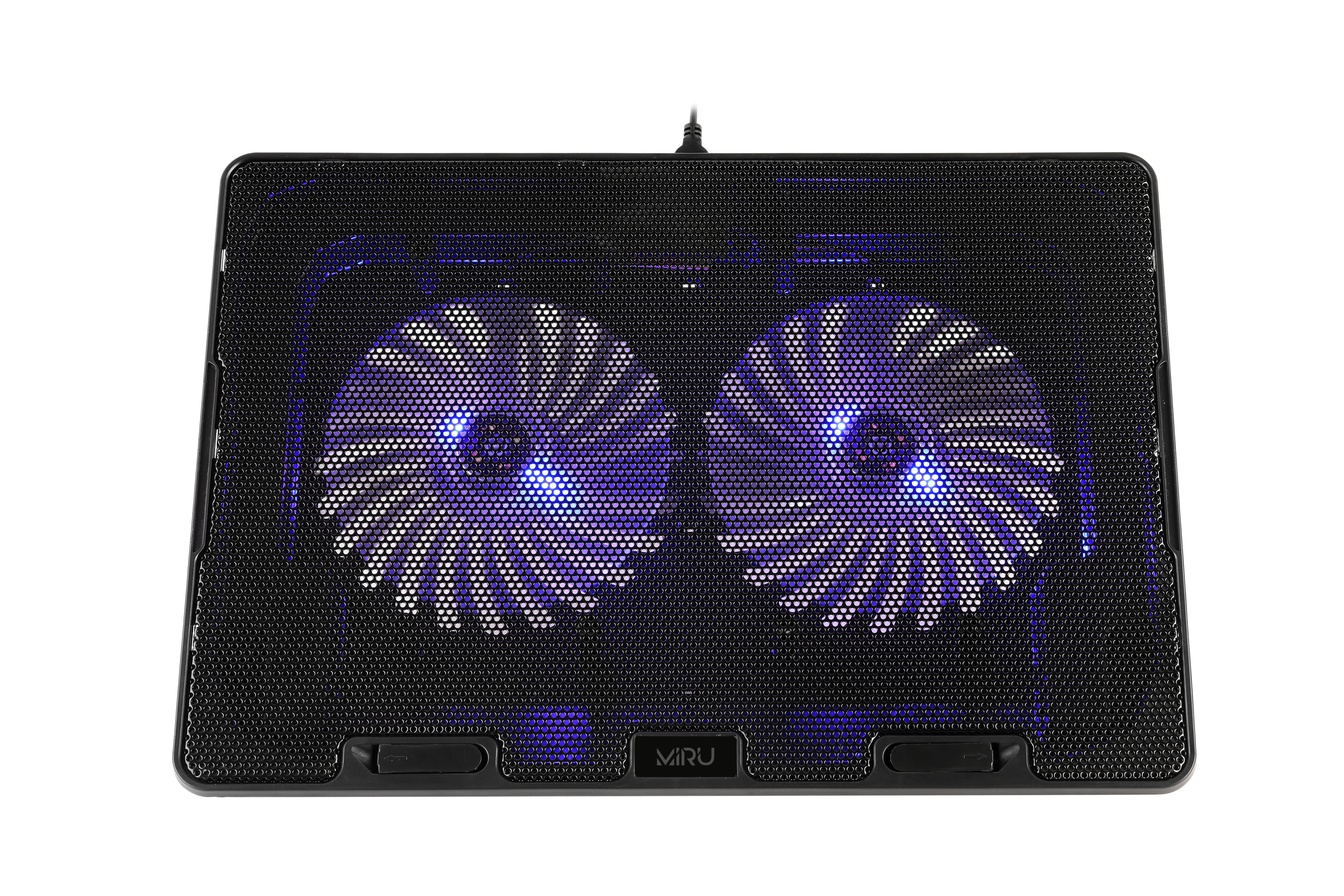 Подставка для ноутбука MIRU CP1705 Doublewind <до 17.3",800-1000±10%об/мин,LED син,3,5Вт,700мА,раб.напряж: 5В DC,охлаждение:активное,шум 20дБ,5 ур-ей высоты,2 вент-ра,2xUSB,48CFM,кабель 60см>