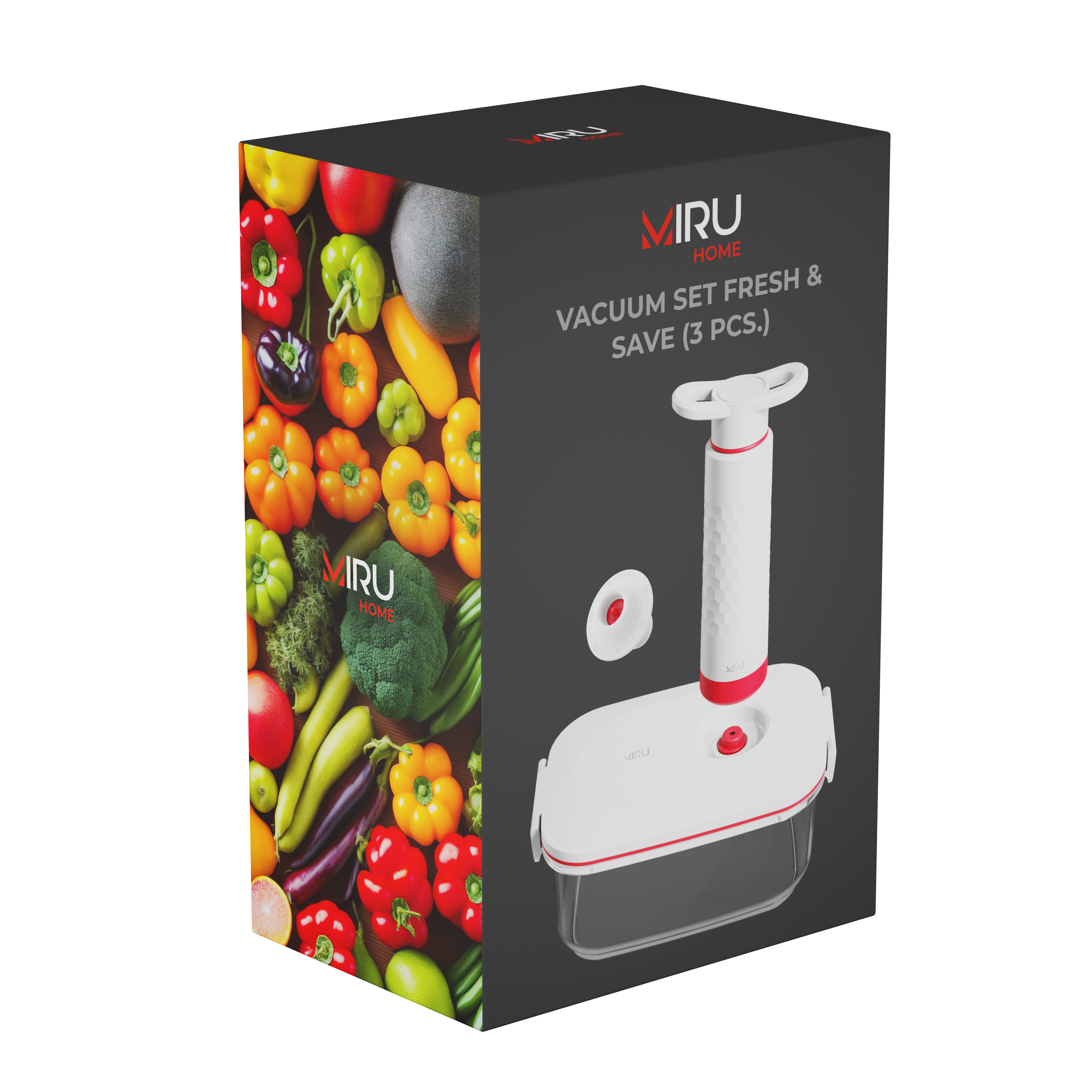 Вакуумный контейнер с ручным насосом и аксессуарами MIRU, набор KAV01 <Вакуумный насос ручной 1 шт.,Вакуумный контейнер 1300мл 1 шт.,Пробка для вина 1 шт.>